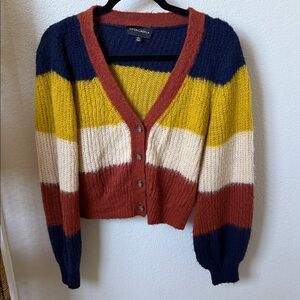 Cotton Candy Mustard Navy Rust Cream Striped V-Neck Button Cardigan